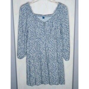 Old Navy XL Blue Paisley Smocked Tiered Babydoll Dress Pockets Lined